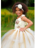 One Shoulder Ivory Gold Flower Girl Tutu Dress